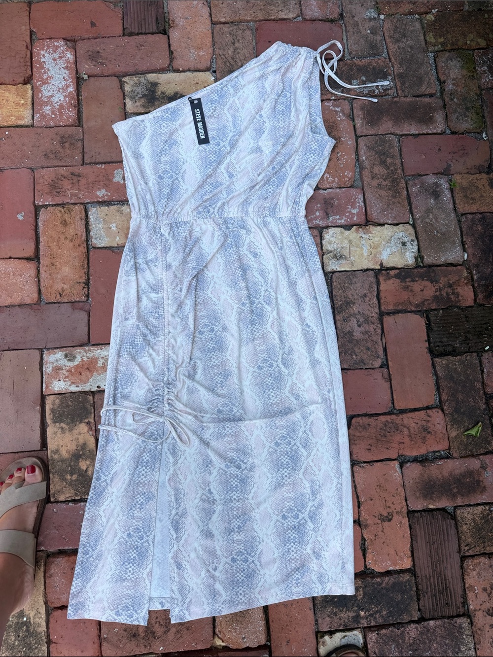 Steve Madden One-Shoulder Snake-Print Midi Dress in White